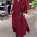 Evia™ | Robe Longue Ample avec Revers et Fente