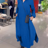 Evia™ | Robe Longue Ample avec Revers et Fente