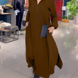Evia™ | Robe Longue Ample avec Revers et Fente